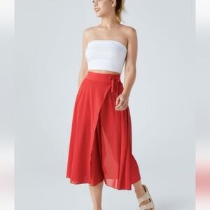 Halara High Waisted Drawstring Flowy Midi Flare Skirt NWT Red Size Large